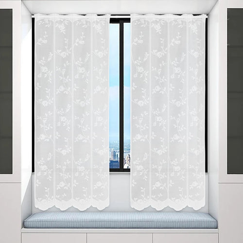 rideau blanc fleurs feuilles ajouré translucide classique 146cm 60cm polyester chambre salon