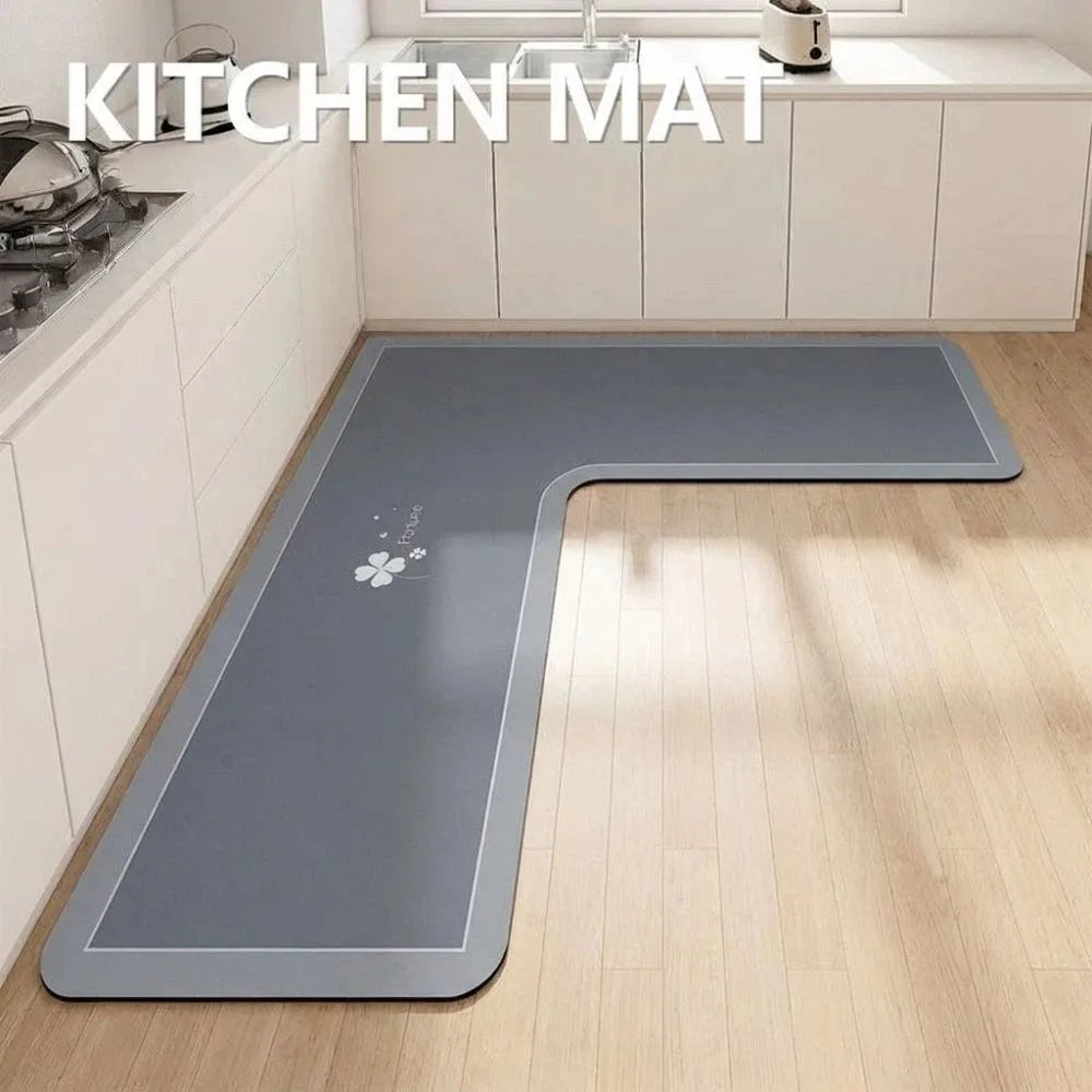 tapis cuisine bleu marine motif floral moderne gris clair absorbant lavable polyester vinyle