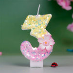 bougies numériques paillettes fleur relief anniversaire enfant décoratives jaune rose blanches