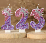 bougies chiffres paillettes rose violet blanches décoratives anniversaire enfants soja transparentes flamme colorée.NUMBER