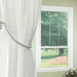 rideau ruban torsadé moderne vert beige gris clair anneaux métalliques inclusion polonais voies accessoires
