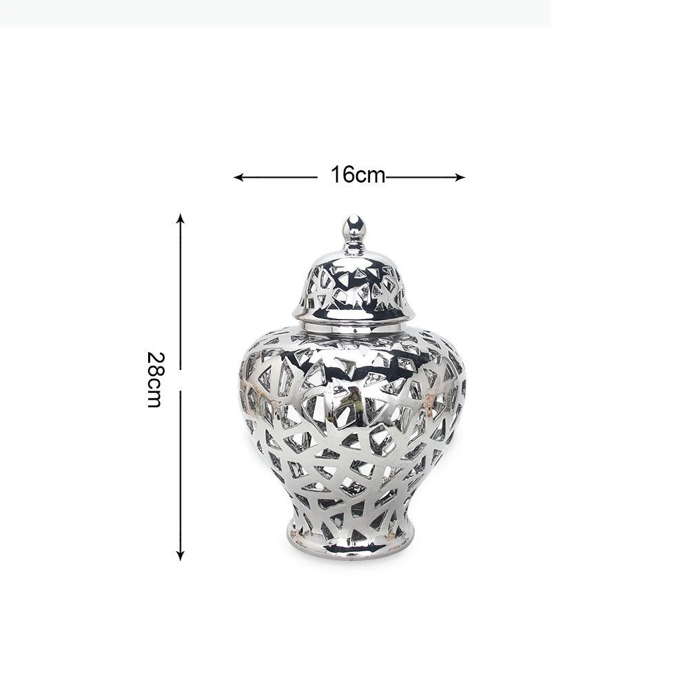 vase moderne or blanc argent réseau géométrique élégant poignée couvercle