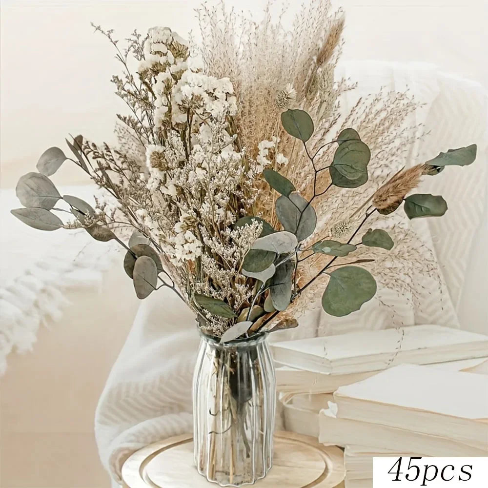 bouquet fleurs séchées naturelles décoration maison blanc beige vert rustic