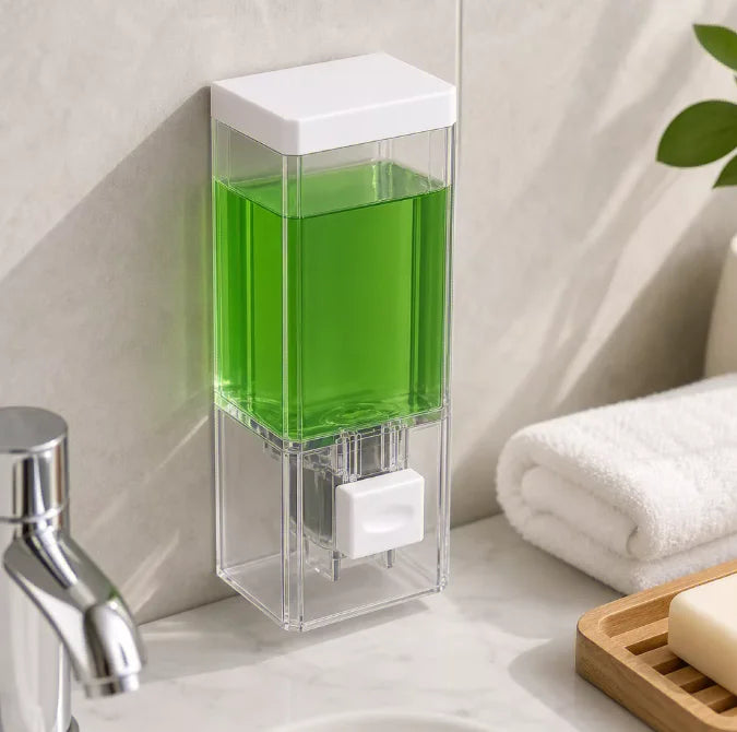distributeur savon liquide mains adhésif mural transparent moderne désinfectant salle bain