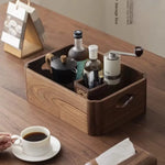 boîte rangement bois marron foncé moderne poignées intégrées rangement thé vin pinceaux crème