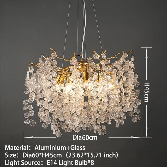 Suspension lumineuse moderne dorée transparentes branches salon chambre