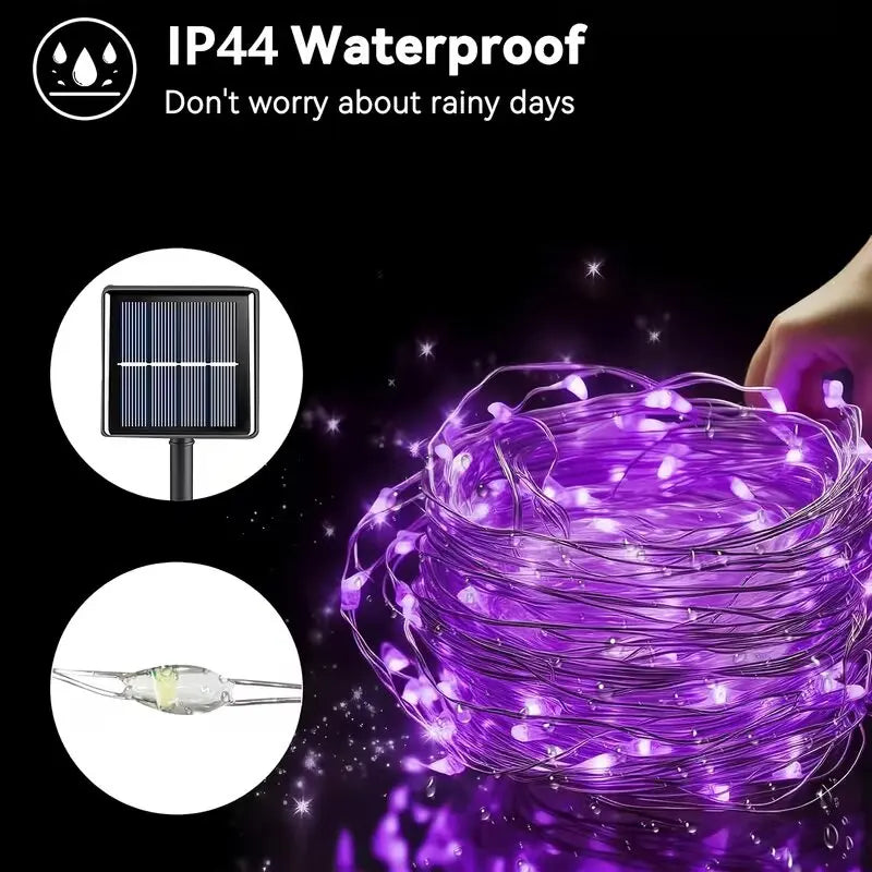 guirlande lumineuse solaire violet halloween noël modes panneau solaire led moderne décoration extérieure festive