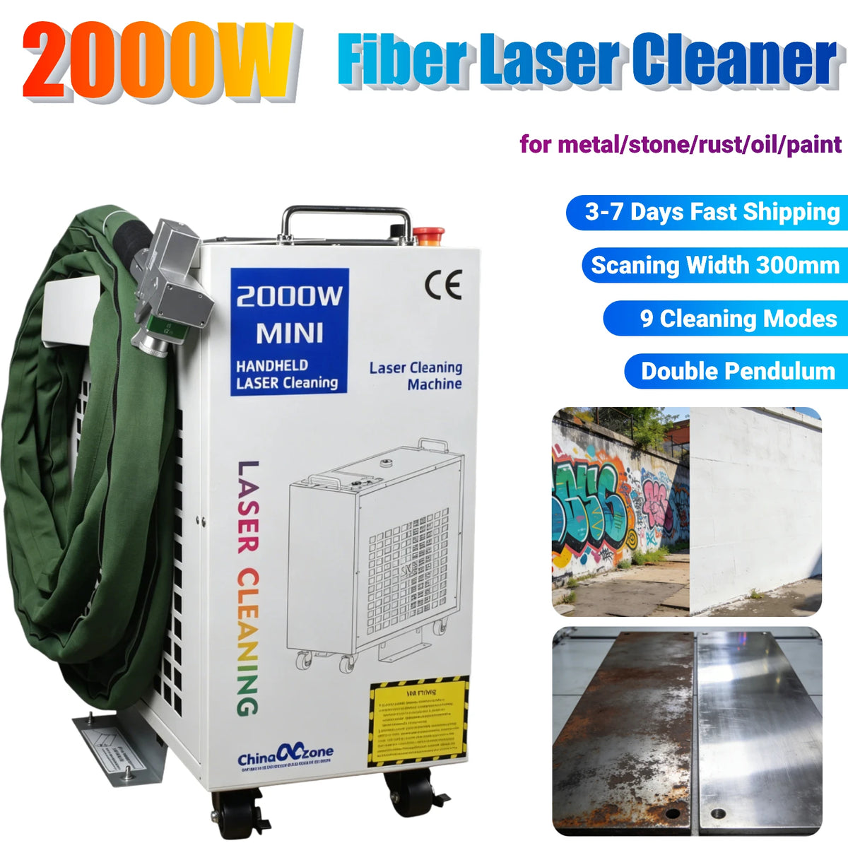 nettoyage laser machine industrielle roues panneau tactile écran lcd tête double pendule 2000w graffiti