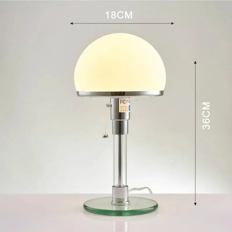 lampe table moderne blanc chrome verre opale interrupteur bouton base plate chambre salon