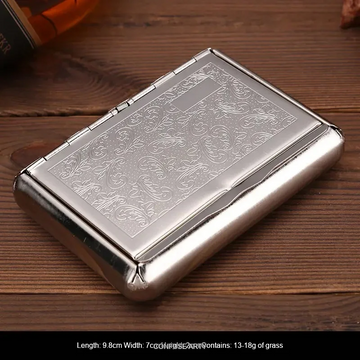 boîte tabac portable argentée gravure circulaire classique couteau compartiment tabac résistance humidité métal