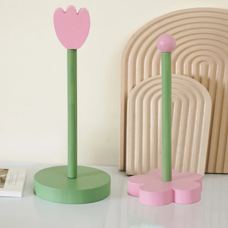 porte serviettes moderne fleurs roses bleues bois vert rose minimaliste