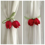 boucles rideau tulipes décoratives adhésives vert clair bleu clair rouge blanc