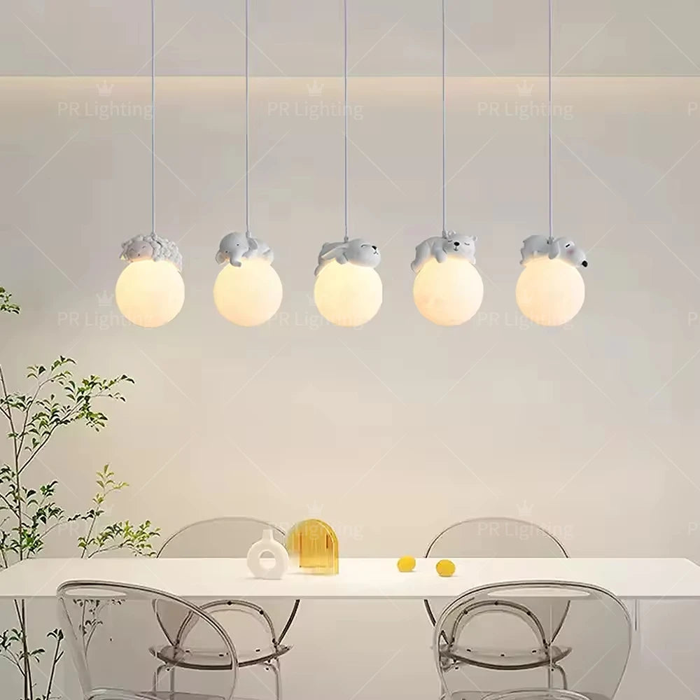 lumière suspendue animaux blanc gris rose bébé moderne minimaliste