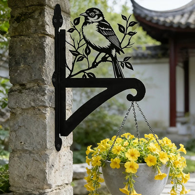 support mural noir oiseau feuilles pots suspendus chaînes vis fixations moderne