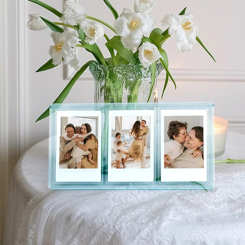 porte photos transparent moderne triple photos polaroid rose violet