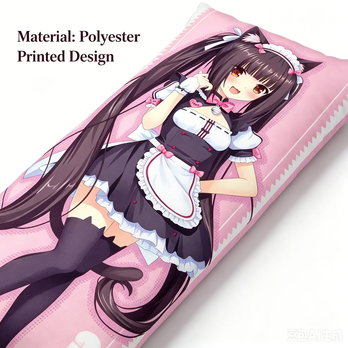 housse coussin corps dessin animé maid rose noir blanc anime opaquement tissu polyester