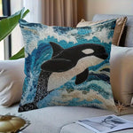 housse coussin orque vague océan bleu noir blanc moderne 100 polyester carré 45x45cm decoration