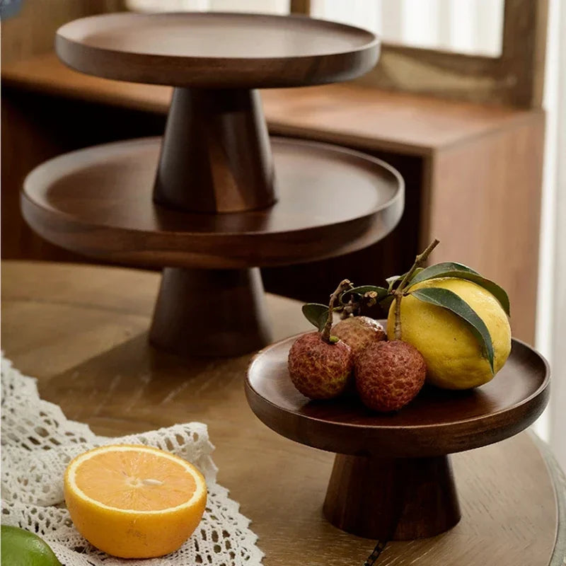 plateau fruits bois marron moderne diamètre 16.5cm hauteur 8cm fourchette petit taille salon exposition