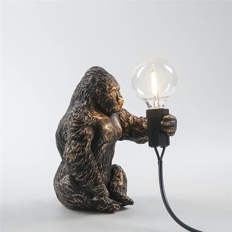 lampe poser moderne or noir ampoule led texture gorille animalier tringle câble noir