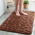 tapis bain moderne marron noir bordeaux bleu clair texture galets polyester antidérapant absorbant