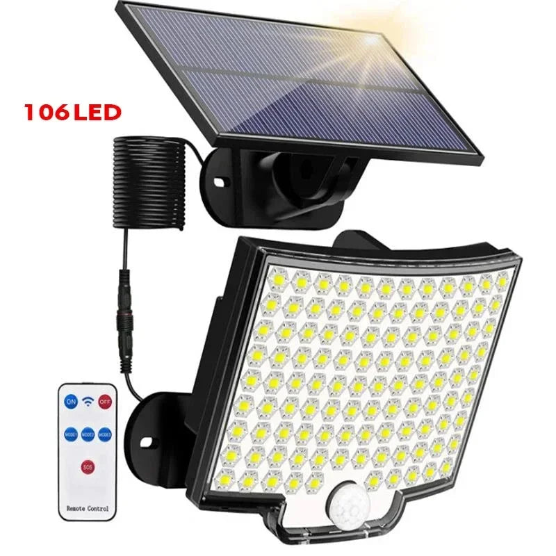 lampe solaire murale moderne capteur mouvement télécommande ip65 étanche led noir bleu blanc
