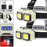 lampe frontale led beige noir rayures ajustable mode camping pêche charge usb type