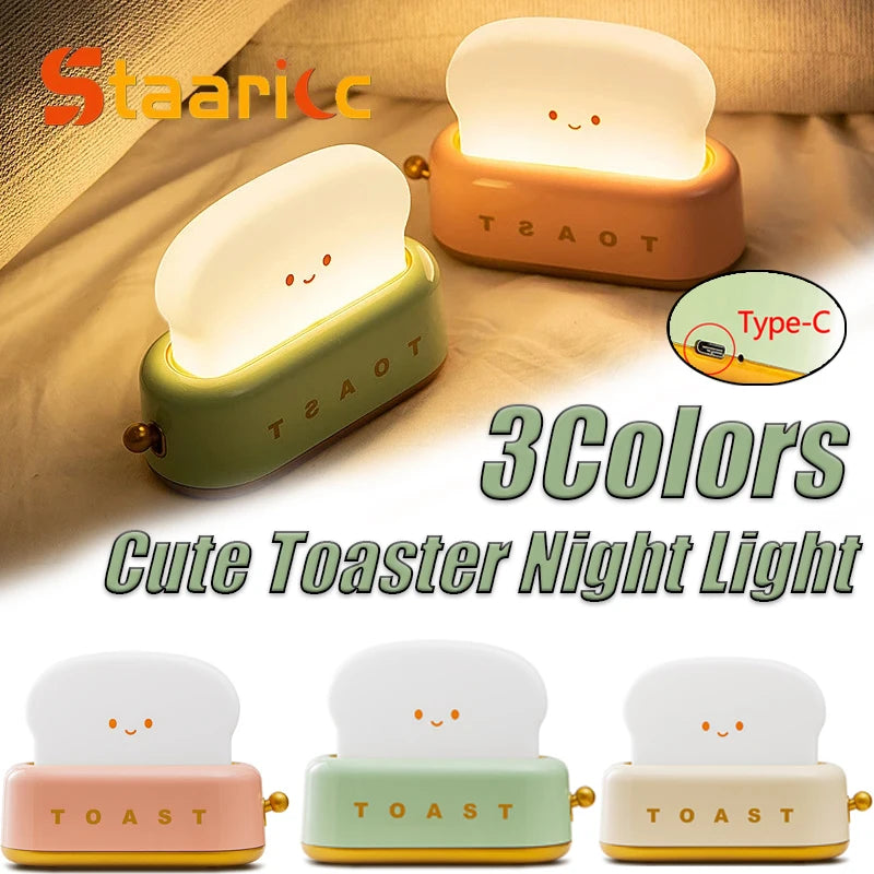lampe nuit forme pain grillé souriante mignon rétro vert pastel chambre coucher led.orange.beigeclair