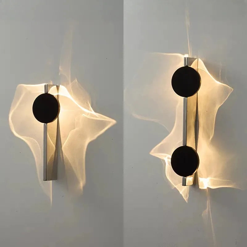 Lampes murales modernes ondulé ombre projetée noir argenté chambre coucher entrée