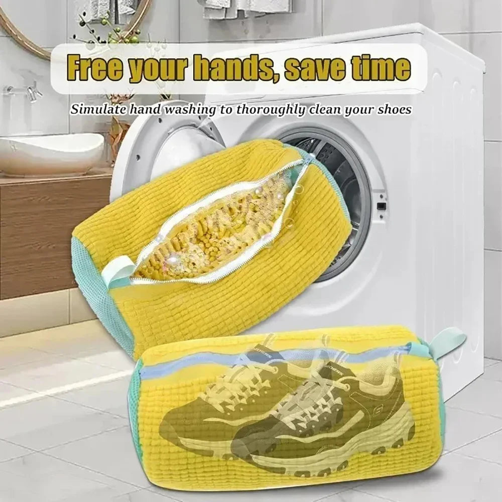 sac chaussures jaune bleu clair polyestère moderne réutilisable imperméable zip cordon chaussure nettoyage profond