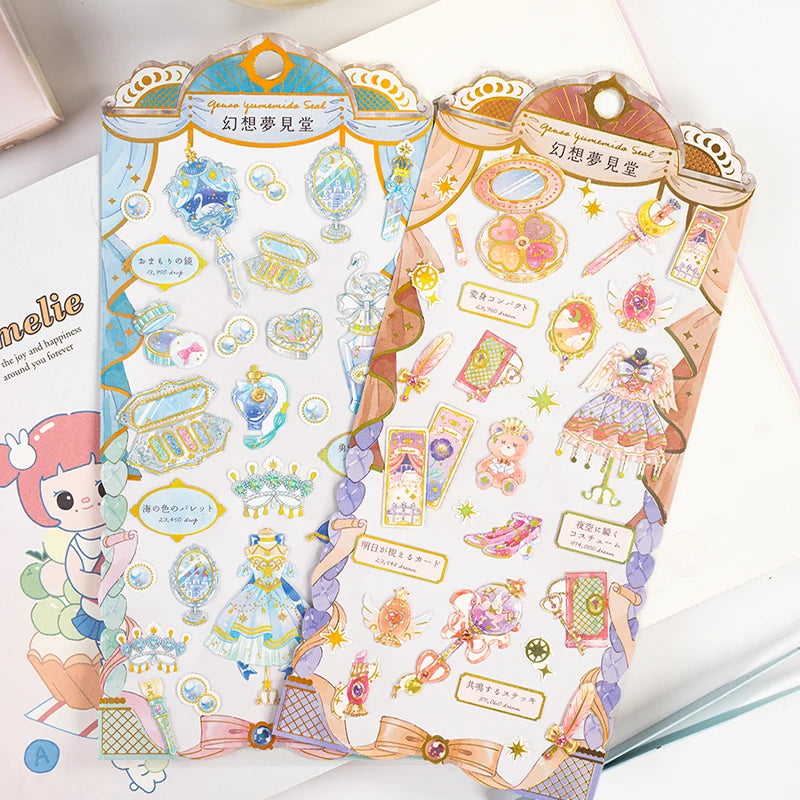 autocollants fantaisie kawaii personnages bijoux stylo livre fleurs artificielles illustratifs opaques multicolores