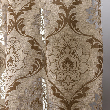 rideau jacquard polyester floral semi opaque classique marron gris clair salon maison
