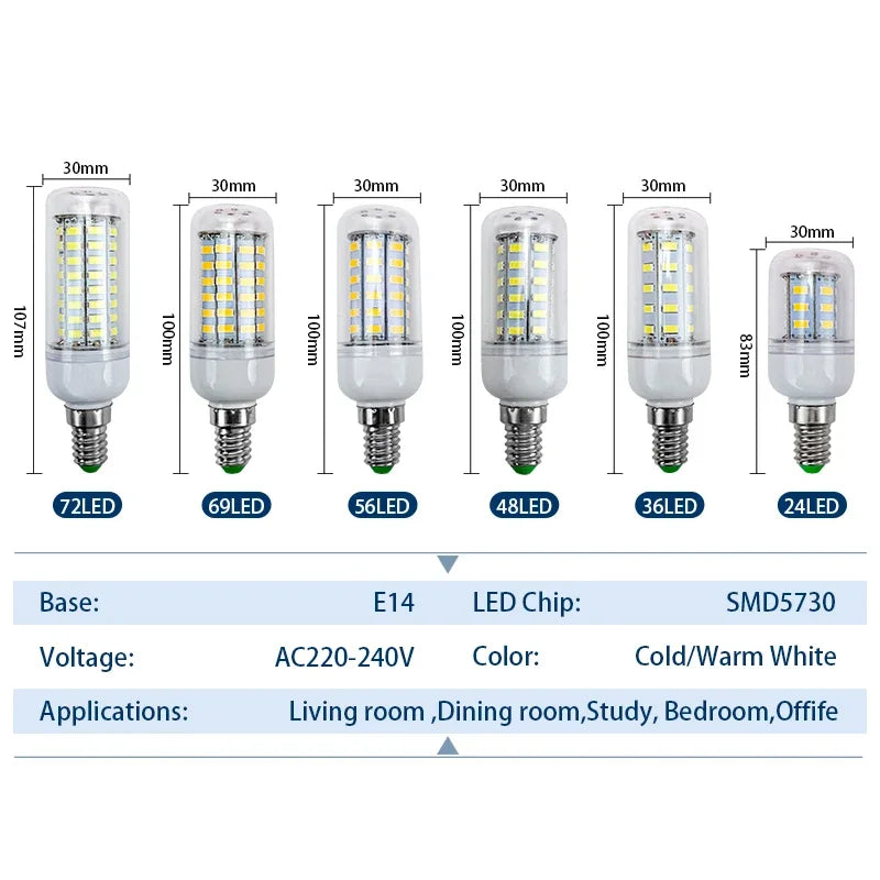 ampoule led e14 e27 blanc grains maïs moderne décoration intérieure 50000 heures 360 lumens
