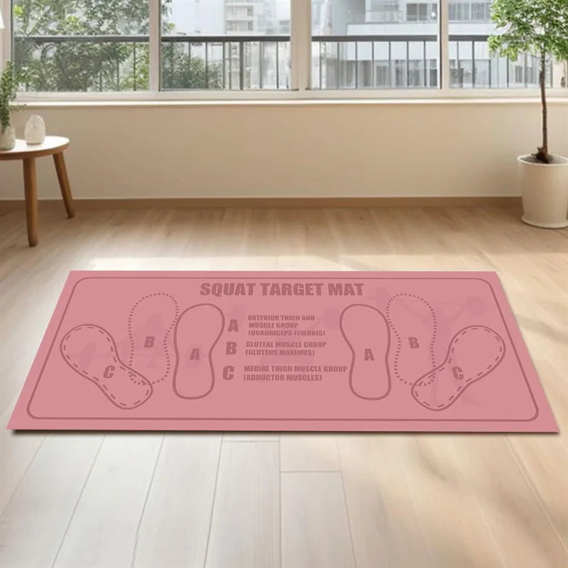 tapis squat noir blanc rose motifs chaussures pratique sportif yoga pilates exercices jambes hanches