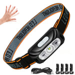 lampe frontale rechargeable led camping pêche urgence vert orange sensor black moderne pratique