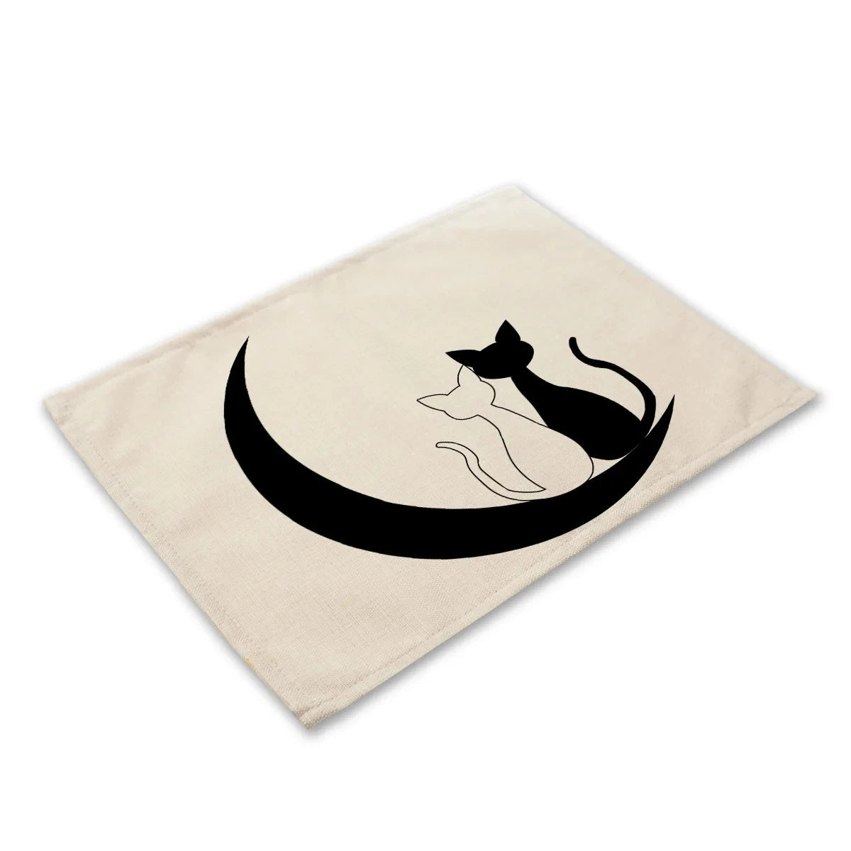 serviettes lin motif chats noir rayures illustration simple beige clair