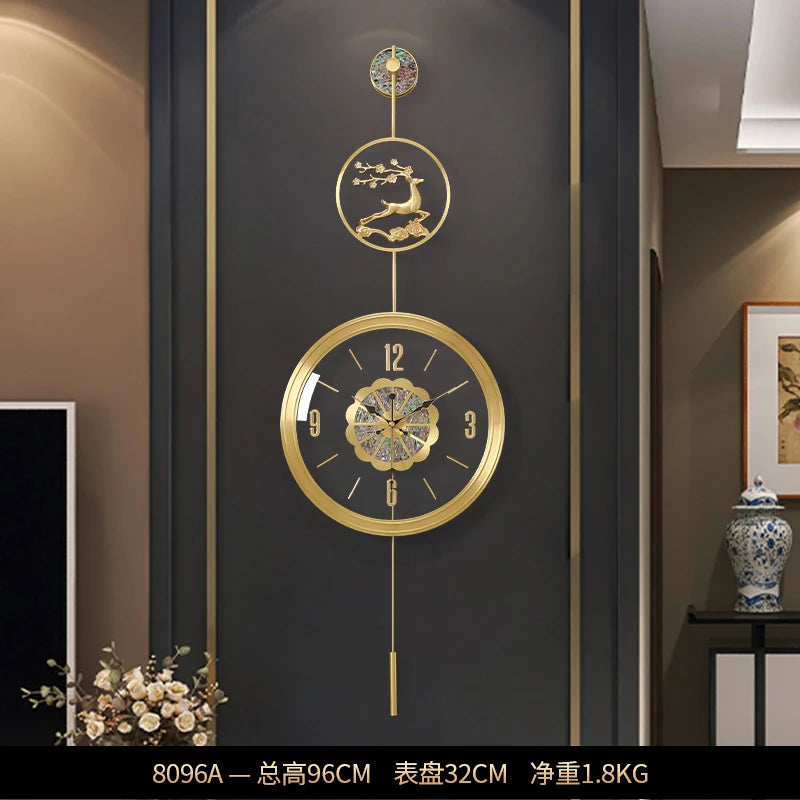 horloge murale moderne or cerf floral chiffres arabes étude salon