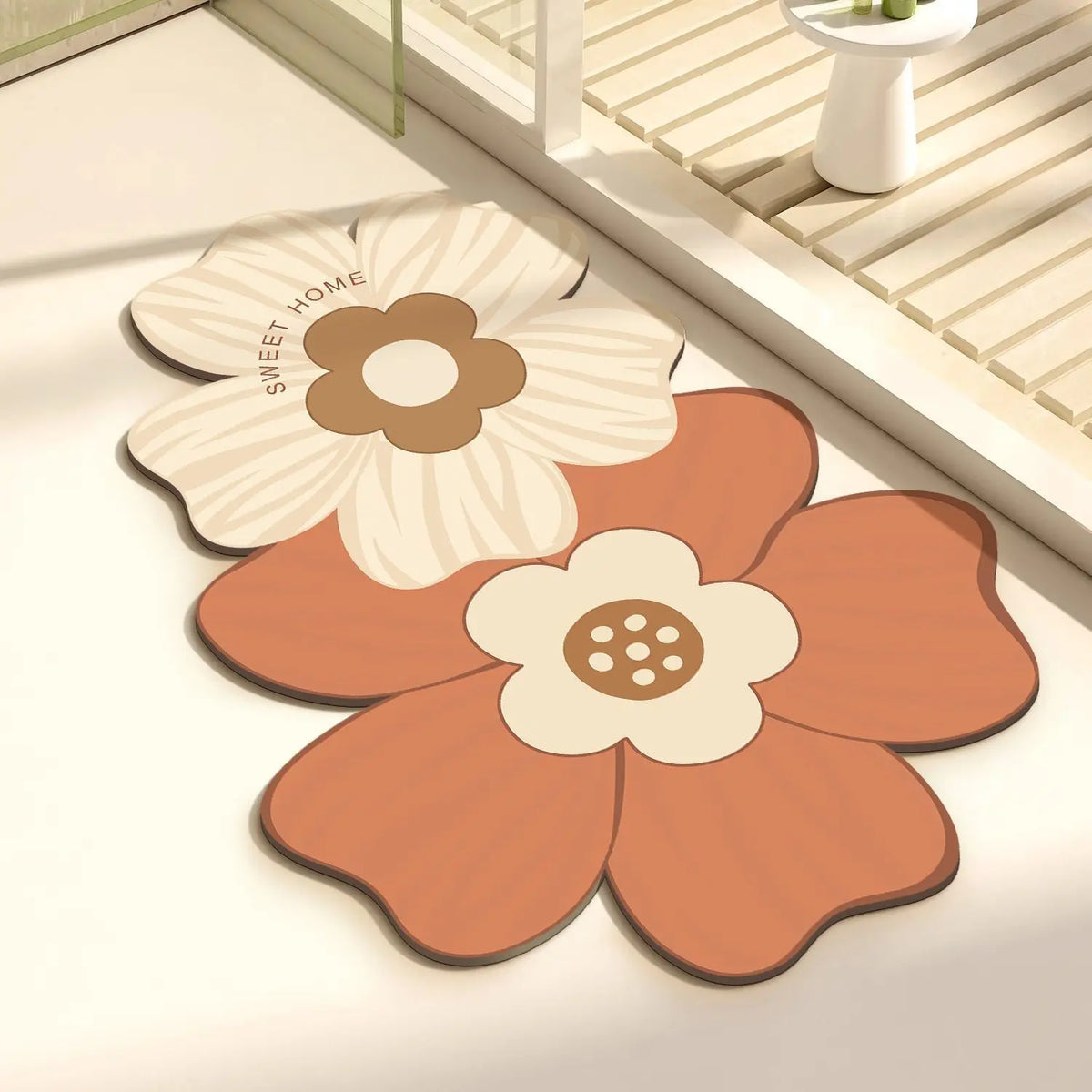 tapis moderne fleurs stylisées antidérapant facile entretien imperméable anti bactéries