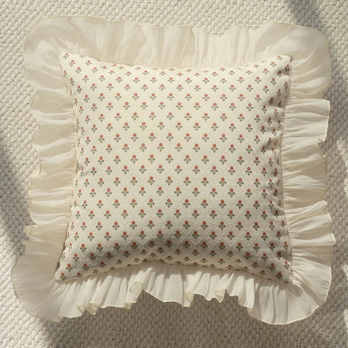 housse coussin polyester imprimé floral vintage romantique beige marron orange pointillé øllets square rectangle
