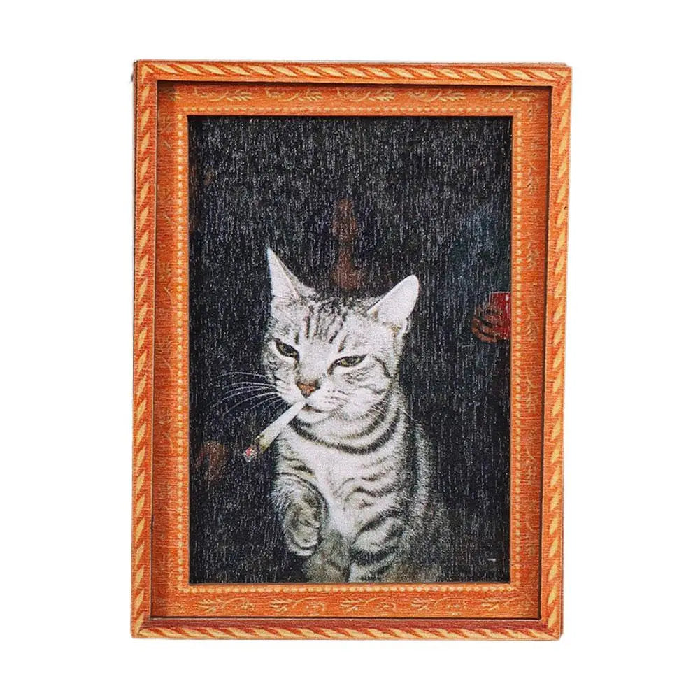 aimant réfrigérateur chat tabby cigarette cadre orange artiste réalisme vintage
