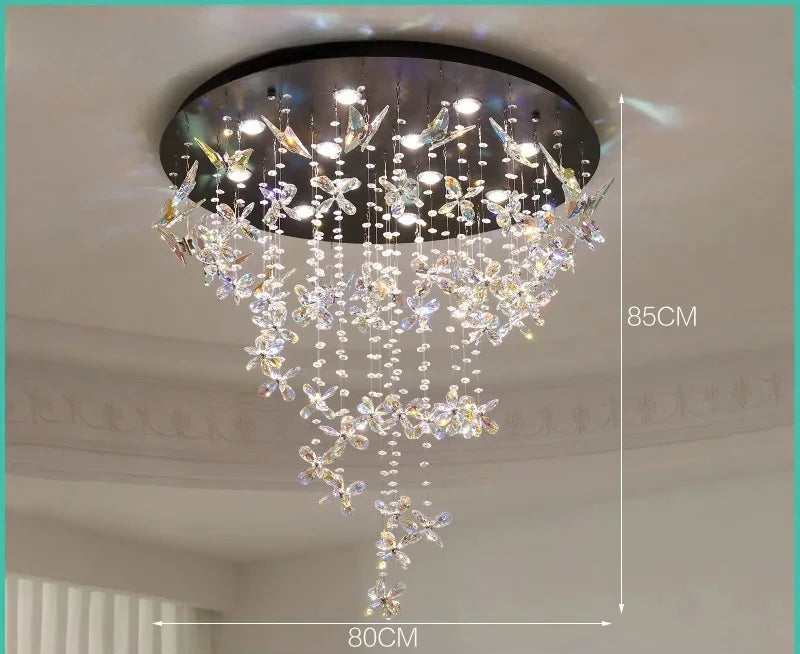 lustre suspendu moderne élégant transparent multicolore fleurs papillons clips métalliques chambre salon