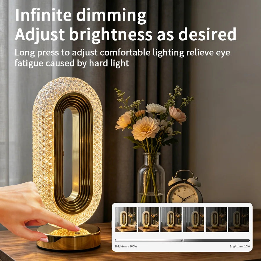 lampe table or blanc texture diamant contemporaine élégante tactile rechargeable usb variable