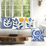 housse coussin géométrique bleu feuilles stylisées moderne 45cm 45cm zip invisible polyester maison