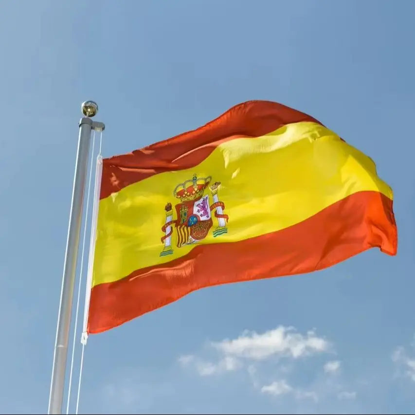 drapeau espagnol rouge blanc super tex polyester superieur classique rayures diagonales croix blanche dorés
