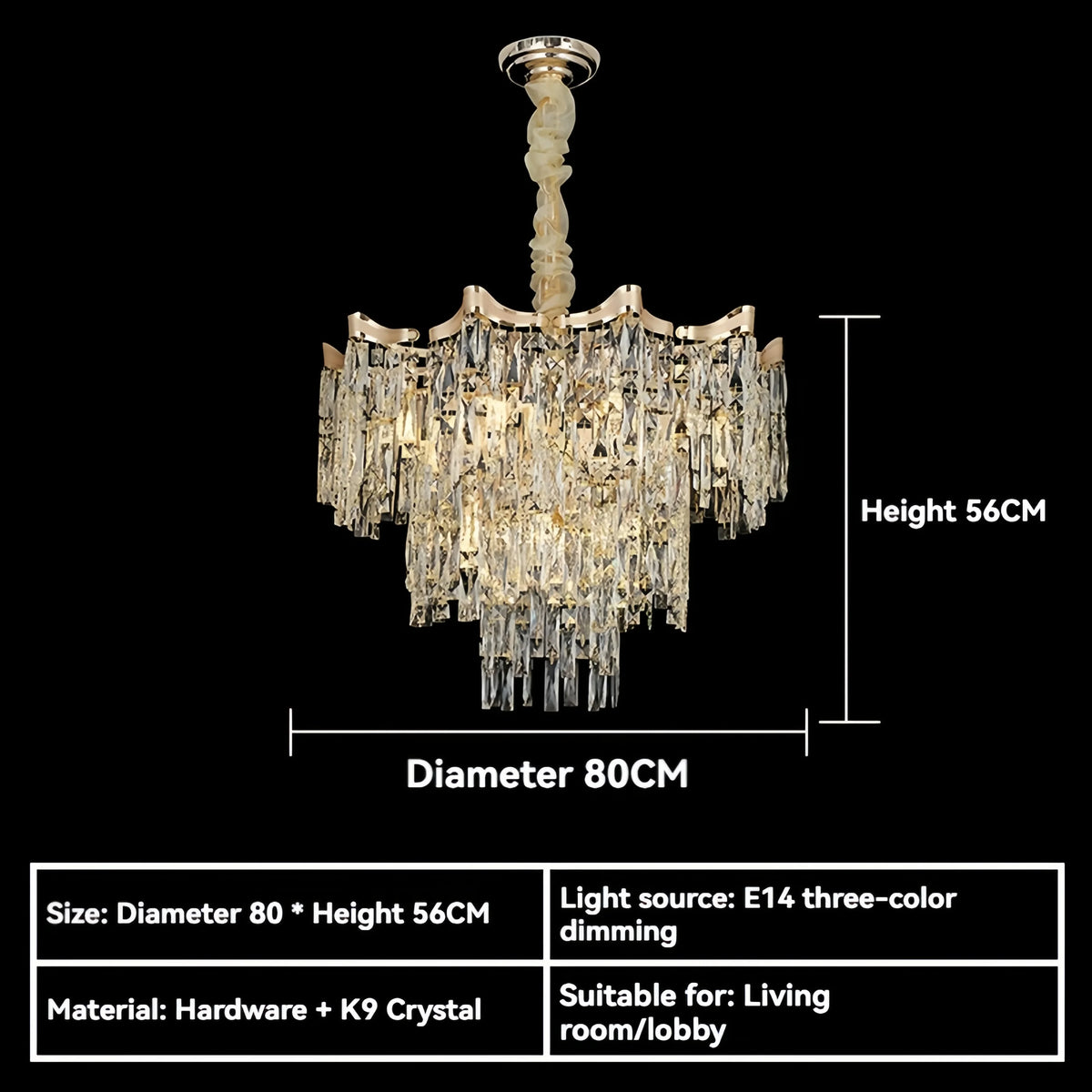 lustre crystal doré moderne élégant led 6000k 4000k 3000k minimaliste haute qualité