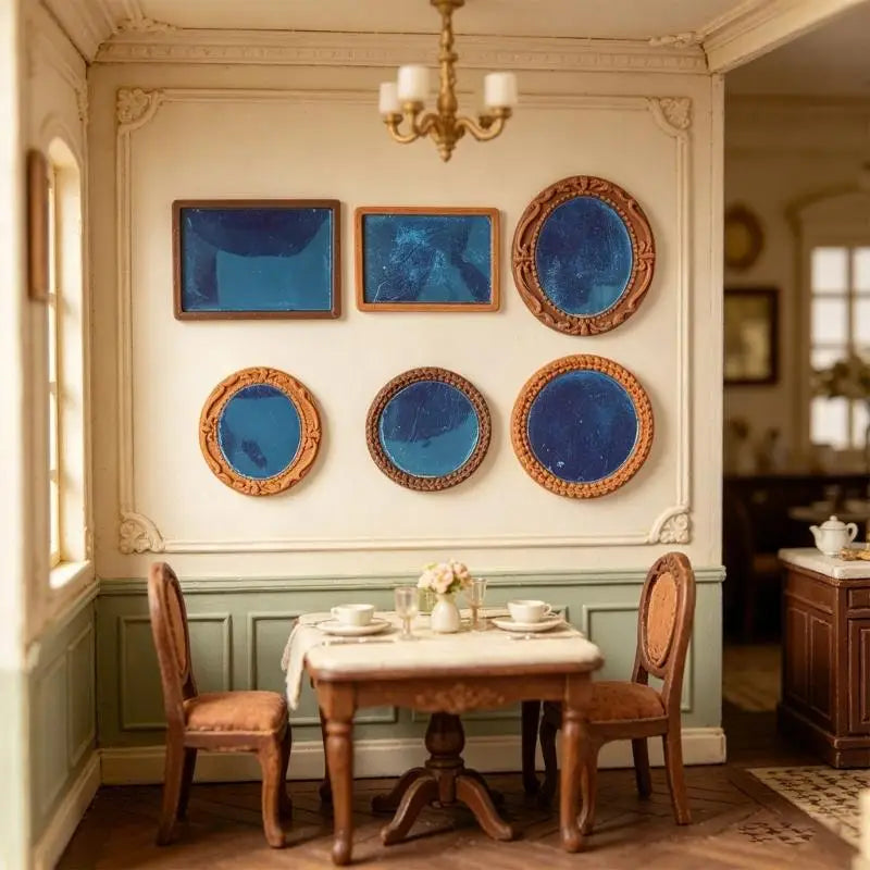 miroirs brillants cadres dorés ensemble décoration chambre classique fixés adhésifsoplastique bleu brun