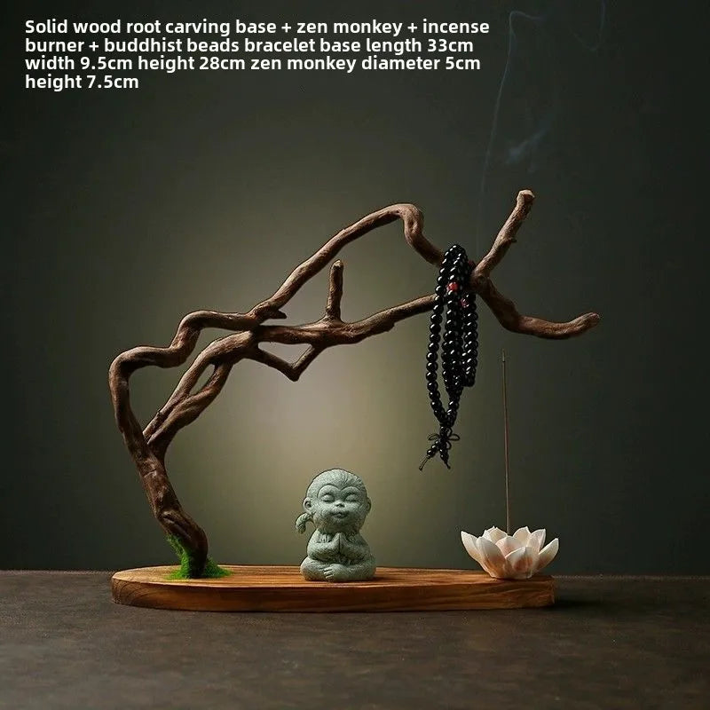 statue bouddha fleur lotus prière support bois artisanal naturel vert noir blanc brun