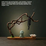 statue bouddha fleur lotus prière support bois artisanal naturel vert noir blanc brun