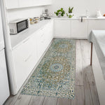 tapis floral bleu vert moderne polypropylène polyester antidérapant salon chambre