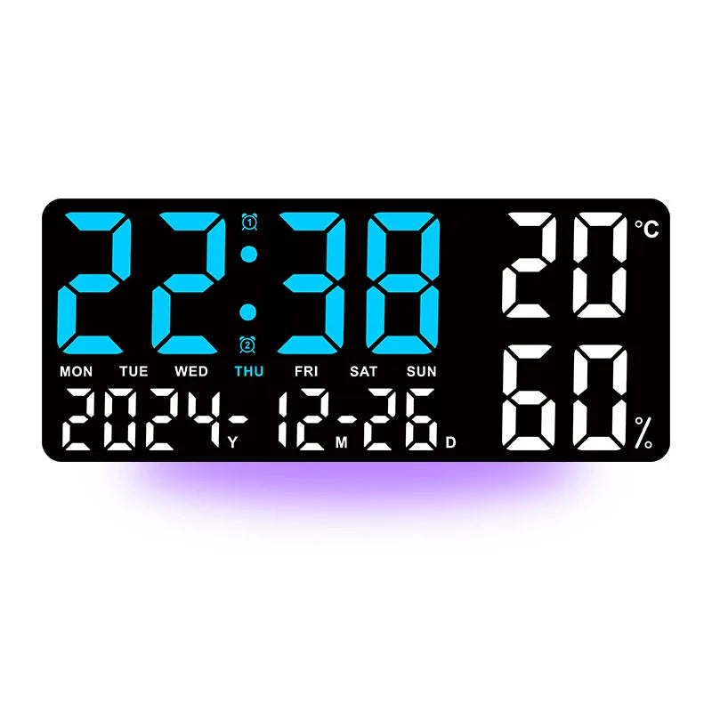horloge murale digitale noir bleu vert compte rebours température humidité moderne lumineuse