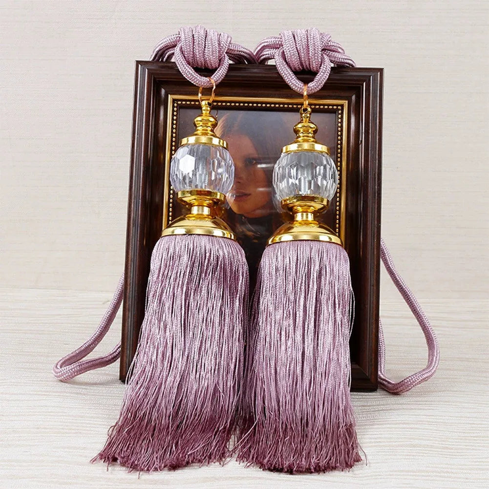 pompons rideaux classiques rouge beige violet gris or coton chanvre rubans uni opaques